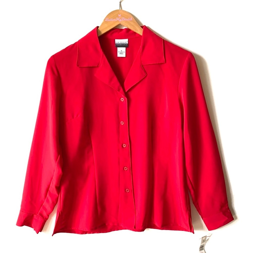 Kim Rogers Lipstick Red Long-sleeve‎ Blouse, Size M